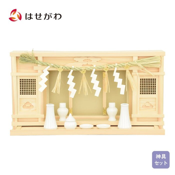 神棚・神具 神殿 平箱宮 正面透かし 20号 しめ縄・神具セット 特徴 1
