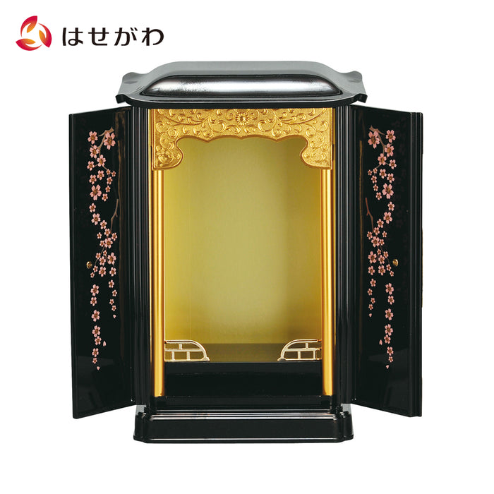 仏具 厨子型ミニ仏壇 大 黒（内金）蒔絵 桜 特徴 1