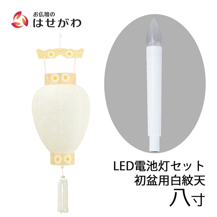盆提灯 御所 八寸 白紋天柾 ローソク電池灯 特徴 1