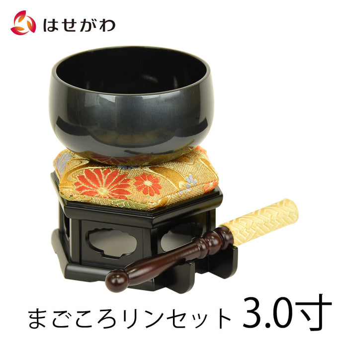 仏具 まごころリンセット 3.0寸 リン台六角黒檀色 特徴 1