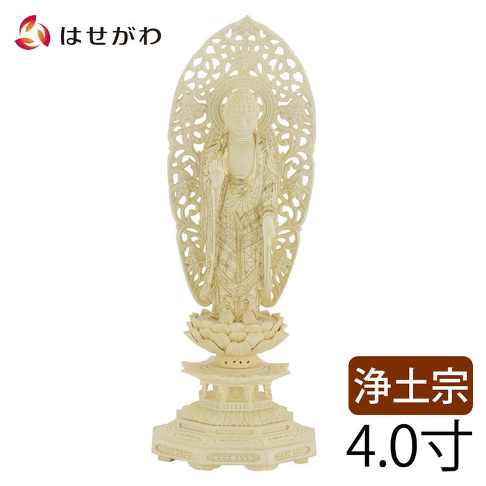 仏像 本尊 浄土 ツゲ 八角 金粉紋様 4.0寸 特徴 1