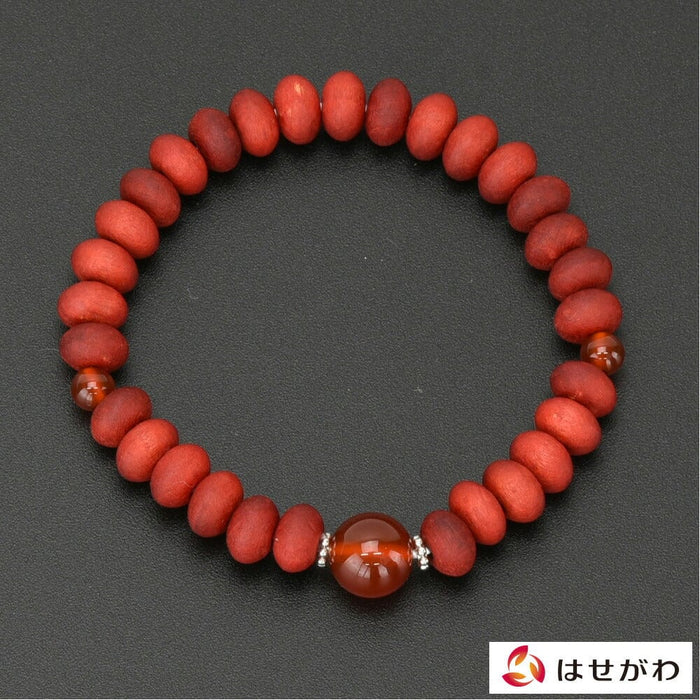 数珠・念珠 草木染ブレス 濃蘇芳桜ミカン玉 瑪瑙仕立 特徴 1